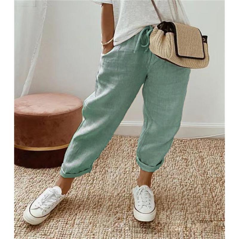 

IHUASU женские хлопковые льняные карманные эластичные повседневные брюки для женщин XXL