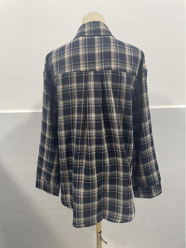 European & American Women's Casual Plaid Pocket Shirt – Autumn Winter 2025 Collection