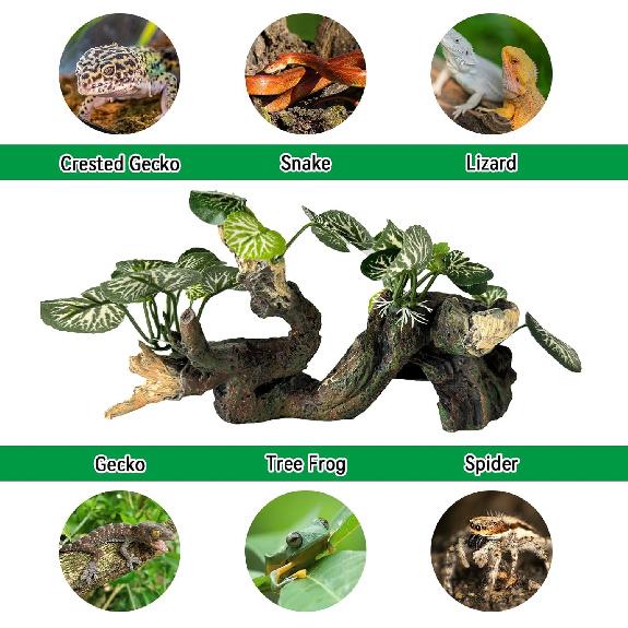 PINVNBY Branches for Reptiles,Crested Gecko Resin Climbing Tree Branch with Hideout Cave Bearded Dragon Tank Accessories Lizard Terrarium Habitat