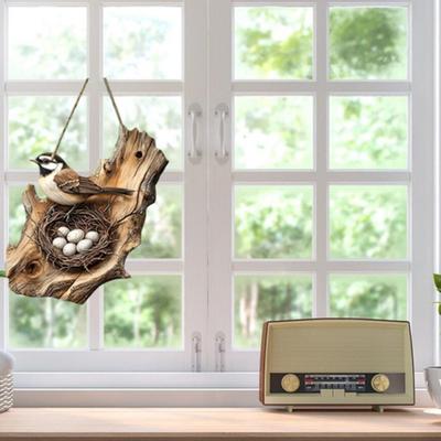 Bird Hanging Sign Vintage 2D Bird Wooden Signage Rustic Wall Decoration Sign for Farmhouse Home Front Door Wall Window