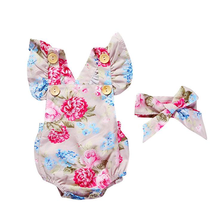 Fashion Sweet Newborn Baby Girl Romper Bodysuit Jumpsuit Clothes Outfits 2PCS Set 0-24M