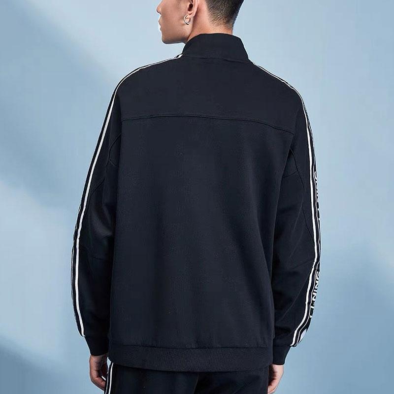 Li-Ning Football Series Logo Embroidered Stand Collar Zipper Jacket Men Outerwear Black AFDS433-1