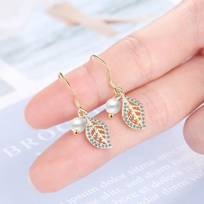 Trendy Pearl Earrings for Women Jewelry Female Ear Drops Gold Colors Leaf Plant Fashionable Gifts Party