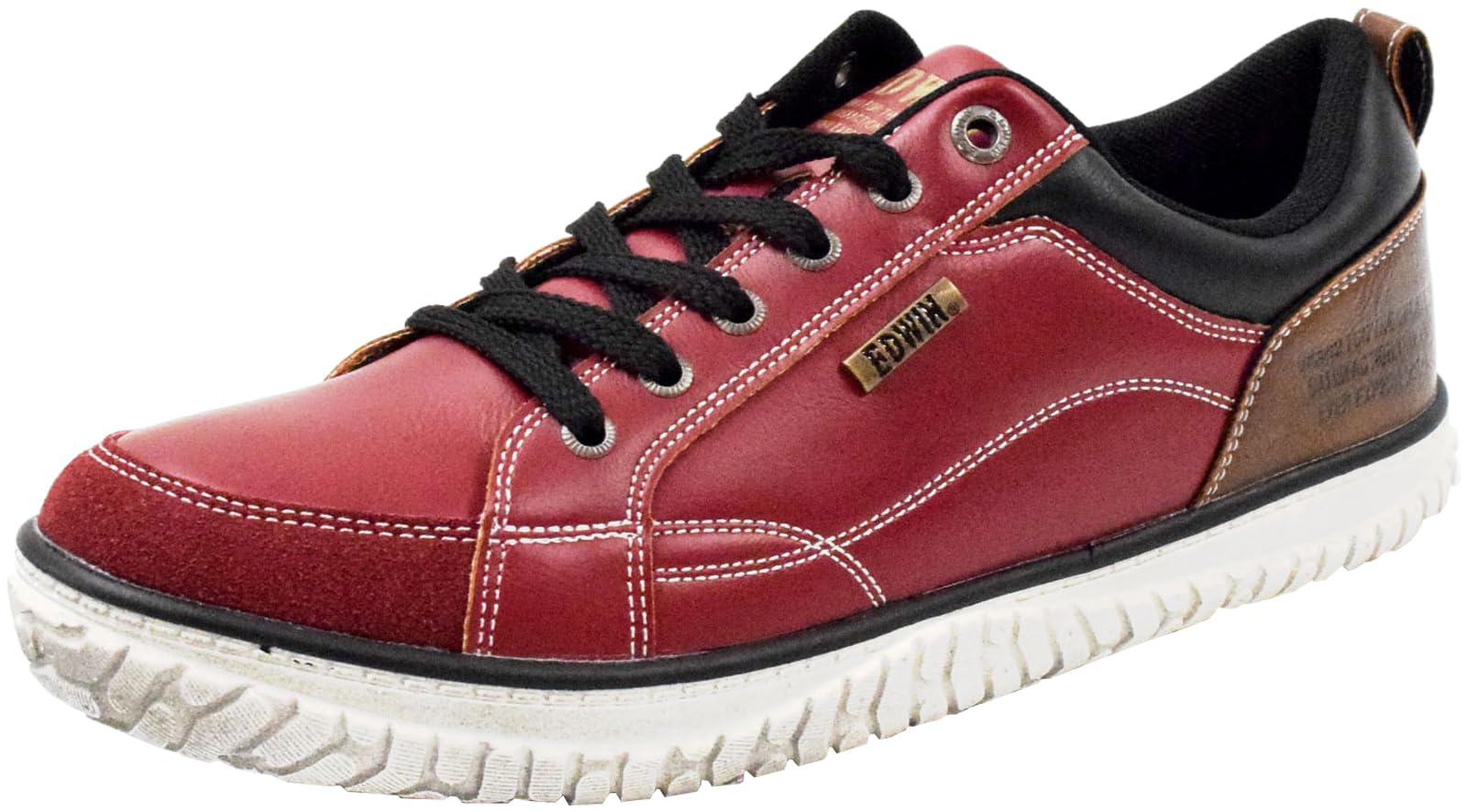 Edwin Lightweight Sneakers with Wide and Casual Size Men s Wingtip, Non-Slip, Stylish, Simple, Easy-to-Match Style, 25.0 cm, Red, EDW-7769