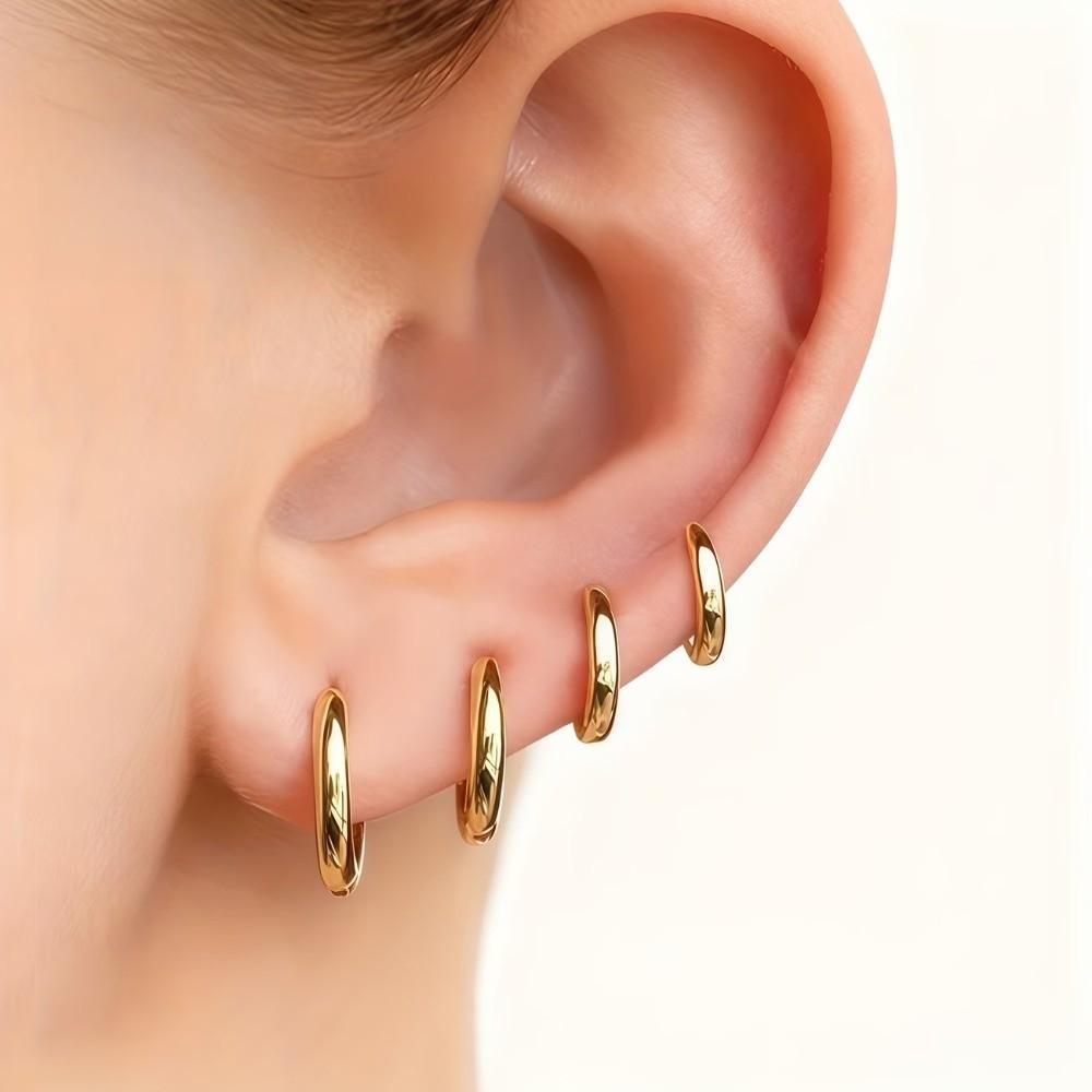 4 Pairs Light Luxury Small Hoop Earrings Minimalist Plain Round Earrings Earrings Set Girls