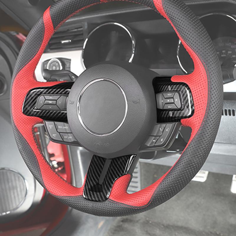 Car Steering Wheel Door Handle Decoration Center Console Cover Protective Sticker For Ford Mustang 2015 Up ABS Car Accessories Carbon Fiber Black