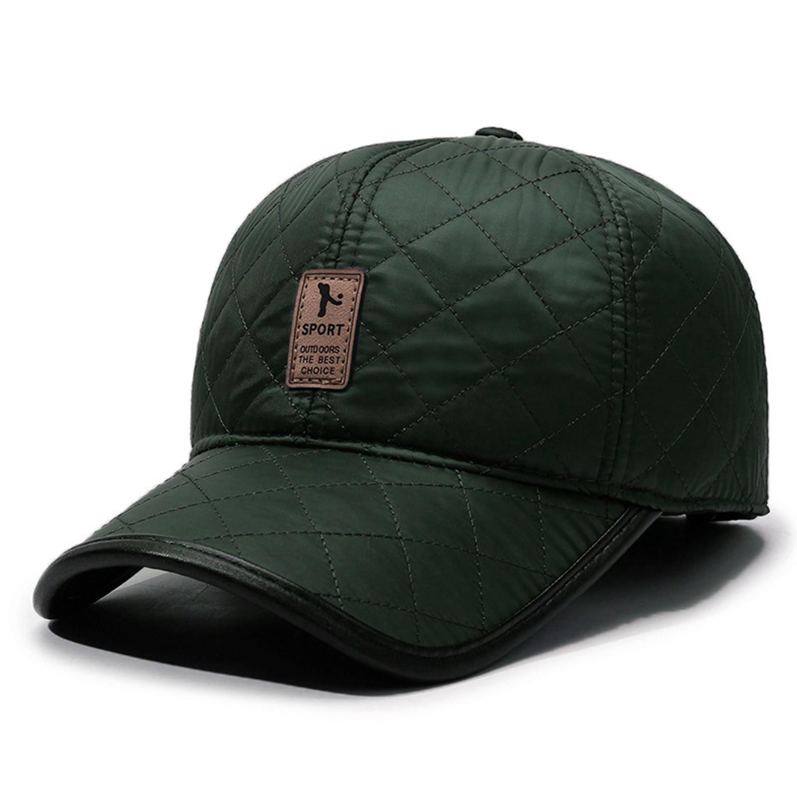 

Зимняя мужская шапка ПУ повседневная теплая толстая кепка бейсболка One Size армия зеленый