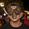 Wolfsmaske für Halloween Schwarz Gold Maske 3D PU-Schaum Mardi Gras Party Kostümzubehör Requisite Leichtes Cosplay Maskenball Kopfschmuck,