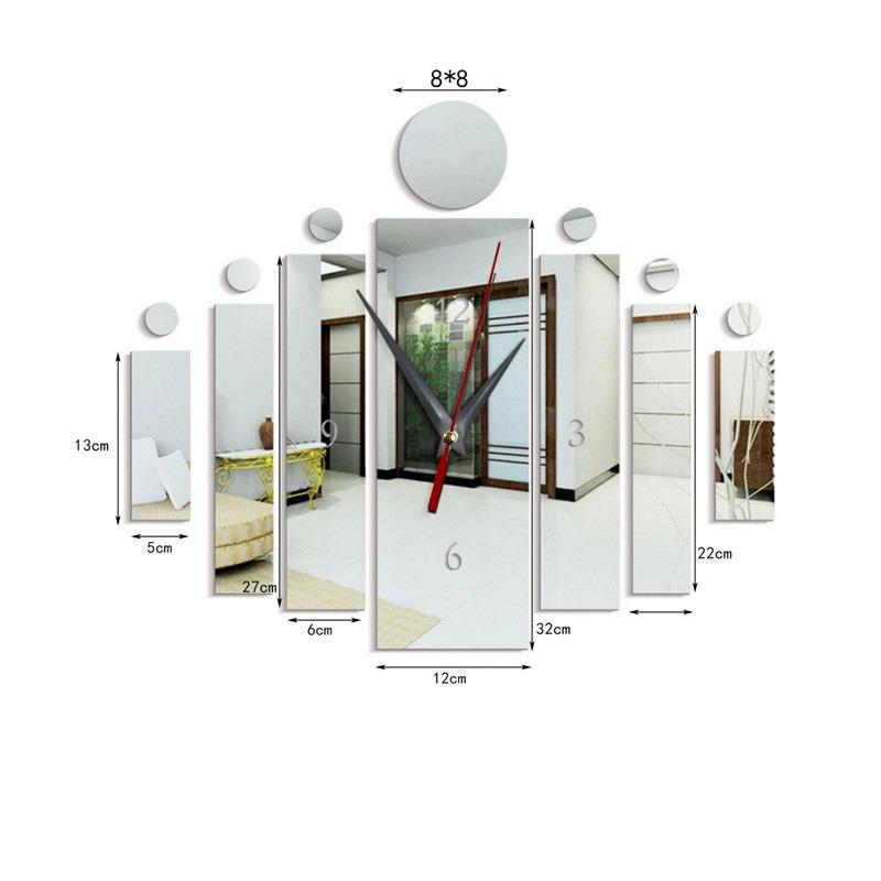 Modern Wall Clock Mirror Silver 3D Big Quartz Watch for Living Room Home Decoration Silver Stickers
