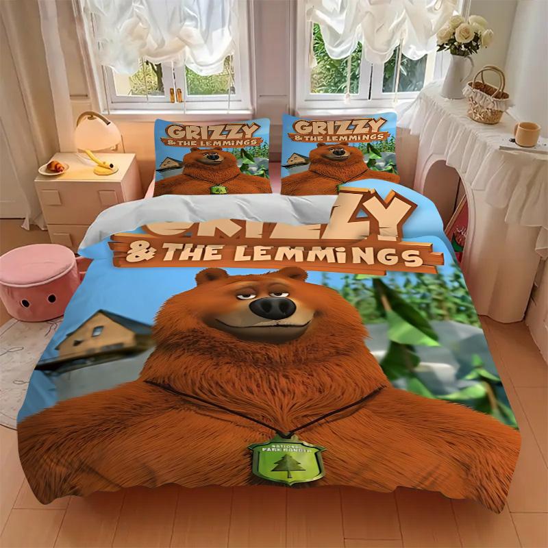 Grizzly'S Adventure Print 3Pcs Bedding Setduvet Cover With 2 Bedropillowcase Home Birthday Gift