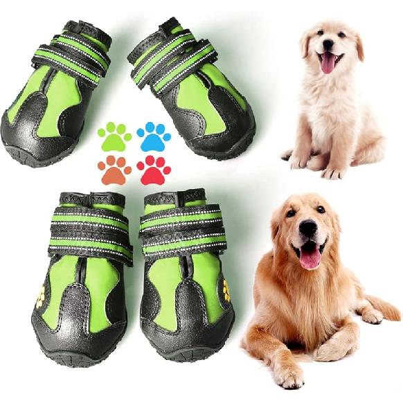 CovertSafe& Dog Boots for Dogs Non-Slip, Waterproof Dog Booties for Outdoor, Dog Shoes for Medium to Large Dogs 4Pcs with Rugged Sole Black-Red