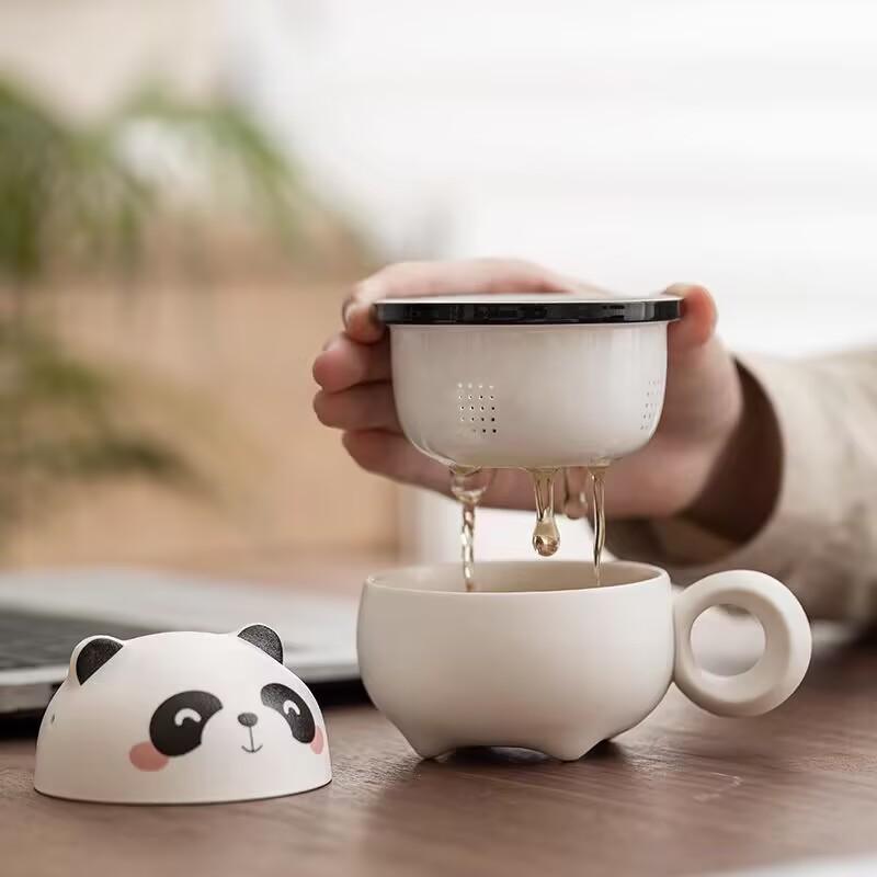 Guochao Panda Tea Cup Tea Separation Cup Ceramic Filter Water Cup With Lid Special Personal