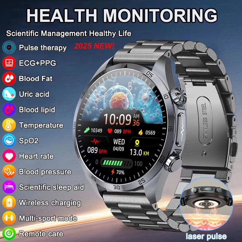 2025 New CES Science Sleep Aid Smart Watch Men Laser Treatment Three High ECG+PPG Body Temperature BT Call Health Smartwatches