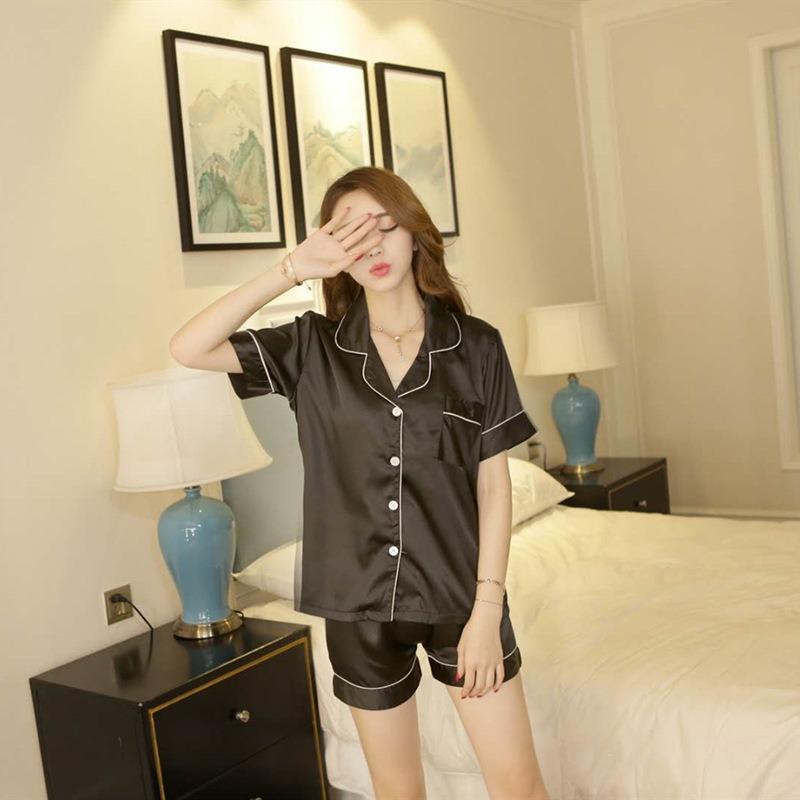 Simulation Silk Pajamas, Women's Ice Silk Two-piece Set, Casual Cardigan Pajamas, Can Be Worn Outside The Home Clothing