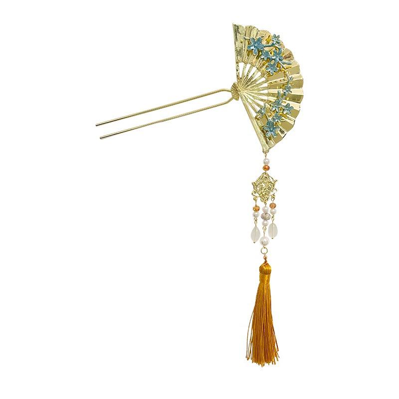 2024 Chinese Style Metal Fan Tassel U-Shape Hairpin for Women - Hair Stick Accessories for Qipao & Ma Mian Skirts