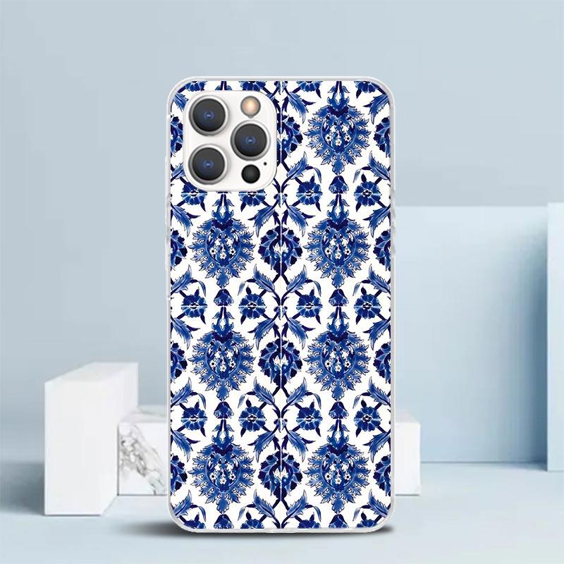 Blue And White Porcelain Soft Cover for iPhone 16 17 Air 15 14 Pro Max 16E Phone Case 13 Mini 12 11 7 SE 8 Print Pattern Fit Cas