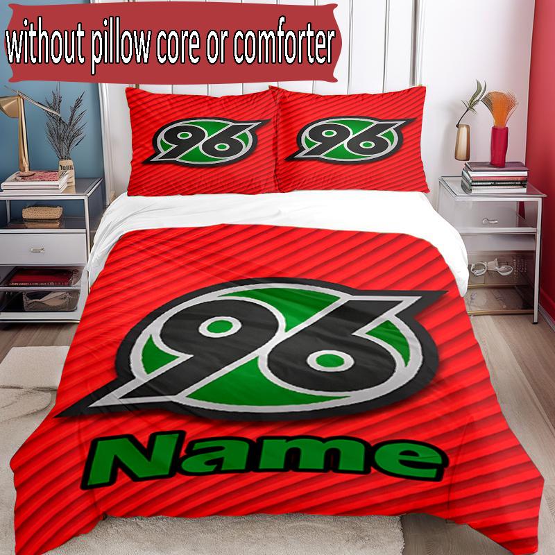 3-teiliges Bettbezug-Set (1 * Bettbezug + 2 * Kissenbezug, ohne Kern), Individuelles Namens-Hannover 96 Fußballmuster Bettwäsche-Set, Heim Schlafzimmer Dekor Geschenk