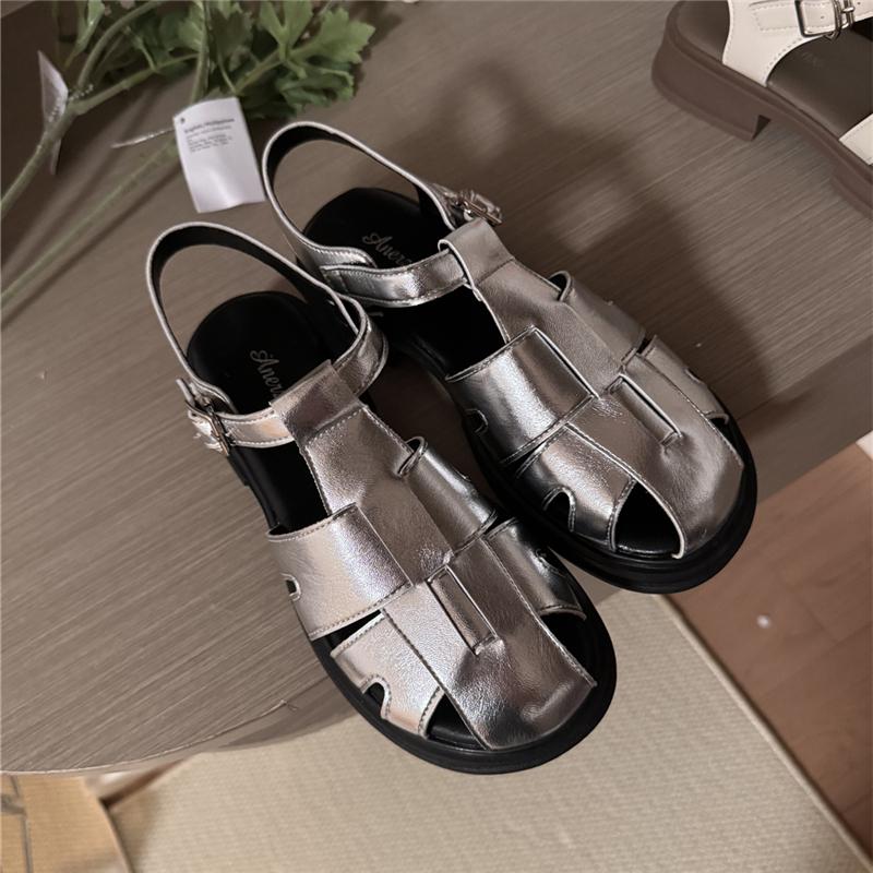 

Fashion 2024 Women Sandals Summer Comfort Knitted Flat Outdoor Shoes for Women Leisure Simple Ladies Toe Cap Sandals Sandalias De Mujer 35 срібний