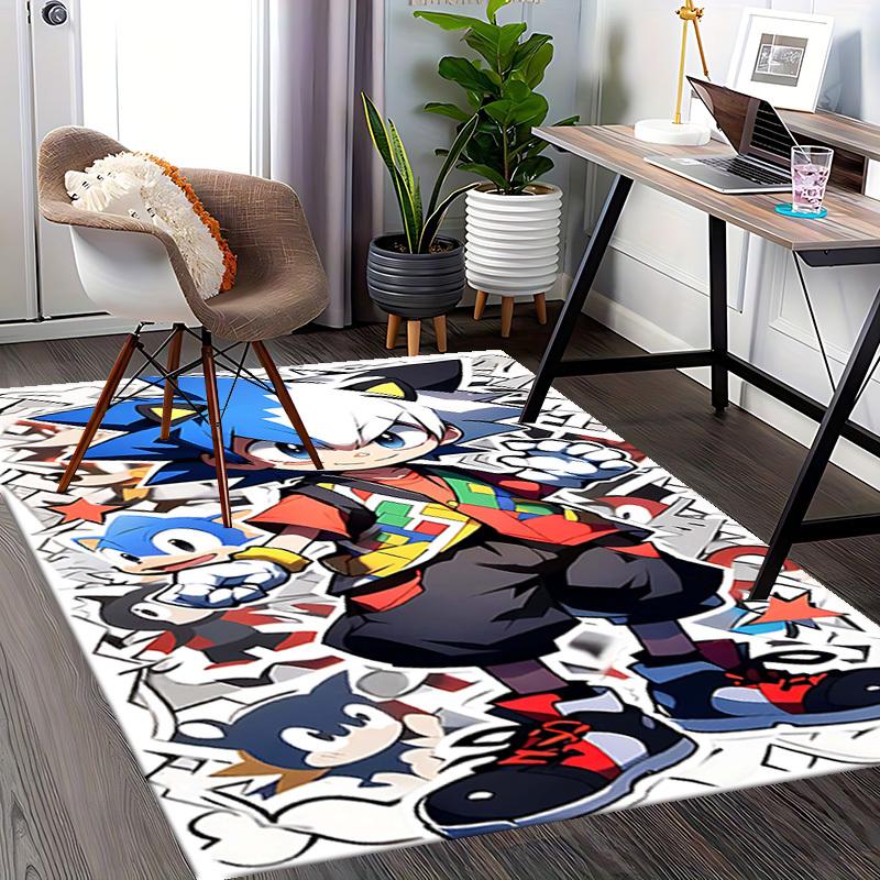 1pc Sonic the Hedgehog Anime Cartoon Design Office Chair Mat - Non-Slip Carpet for Home Decor, Gaming Room, Seasonal Gift.Y087