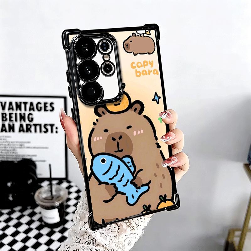Funny Capybara Cartoon Cute Plating Phone Case For Samsung Galaxy S24 S25 FE S26 Edge S23 Ultra S22 S21 Plus S20 Anti-Fall Airab