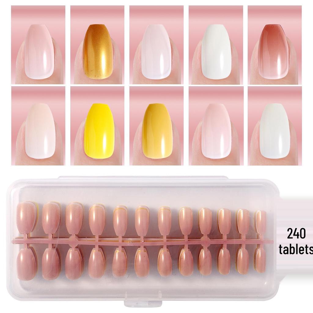 Colored Glitter Nail Art Tips - 240-Piece Set with Various Styles and Multiple Colors, Boxed Fake Fingernail Stickers