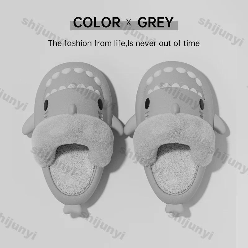 Módní dámské žraločí bavlněné pantofle Zimní voděodolné vnitřní protiskluzové pantofle Plyšové teplé párové Silná podrážka Odnímatelné žraločí žabky
