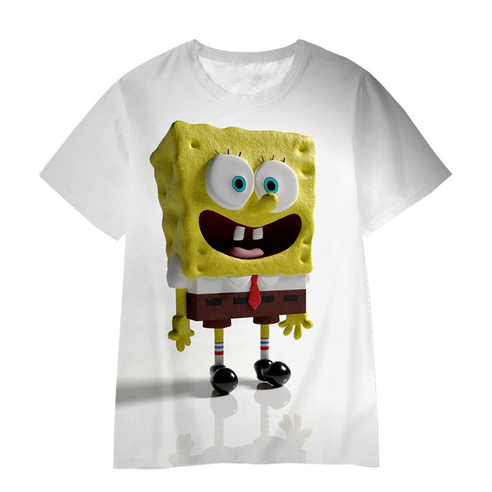 Sommer Rundhals 3D SpongeBob Schwammkopf Bedruckte T-Shirts Modische Lässige Kurzarm Kinder Jungen und Mädchen Kinder Unisex T-Shirts