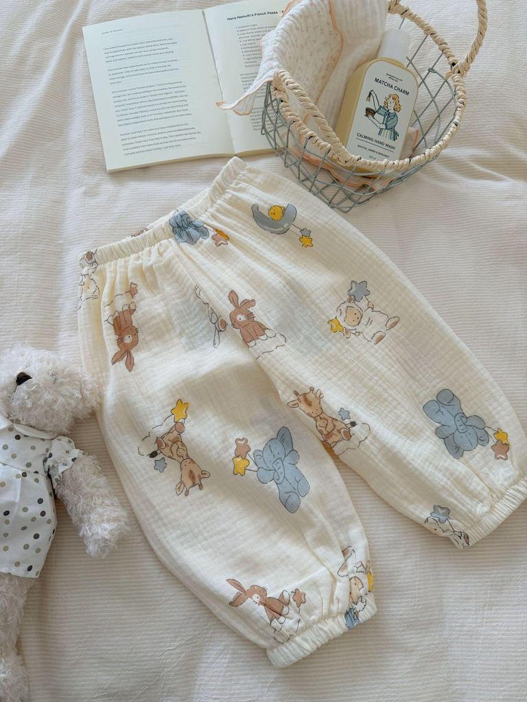 Ten-Color Cartoon Cotton Gauze Mosquito Repellent Pajama Pants for Boys & Girls - 100% Pure Cotton, Thin Summer Style
