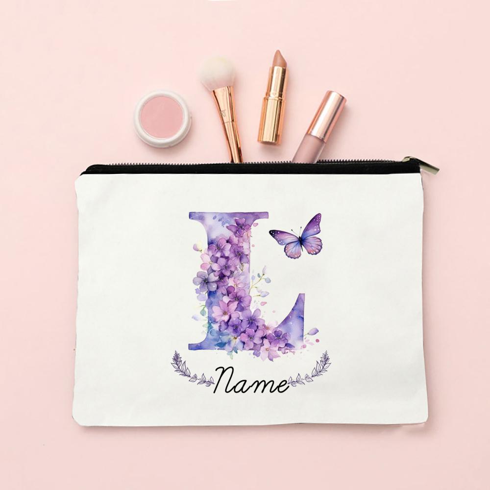 Personalized Initial with Name Makeup Bag for Women A-Z Cosmetic Bags Girls Travel Toiletry Pouch Wedding Birthday Gift for Her