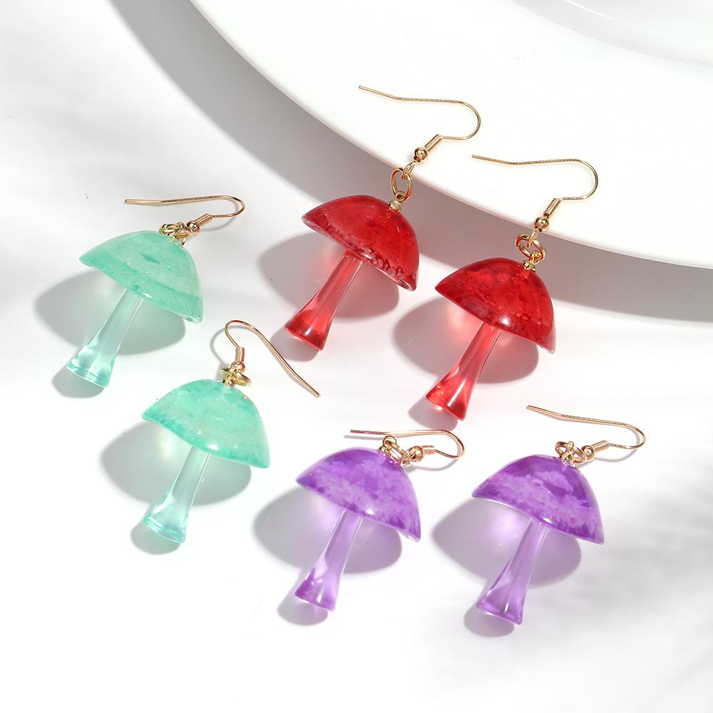 Colorful Clear Mushroom Acrylic Pendant Earrings for Women New Resin Glowing in The Dark Drop Earring Creative Jewelry Gift