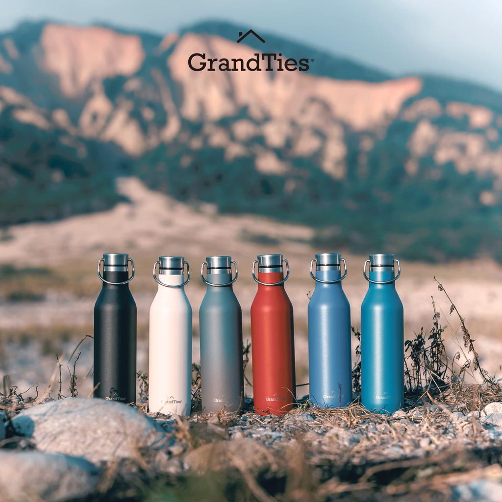 GRANDTIES Traveler Bottle, 620ml, Available in 6 Colors (Midnight Black), with Two Lids, Double-Layer Vacuum Insulated Stainless Steel Bottle, Keeps