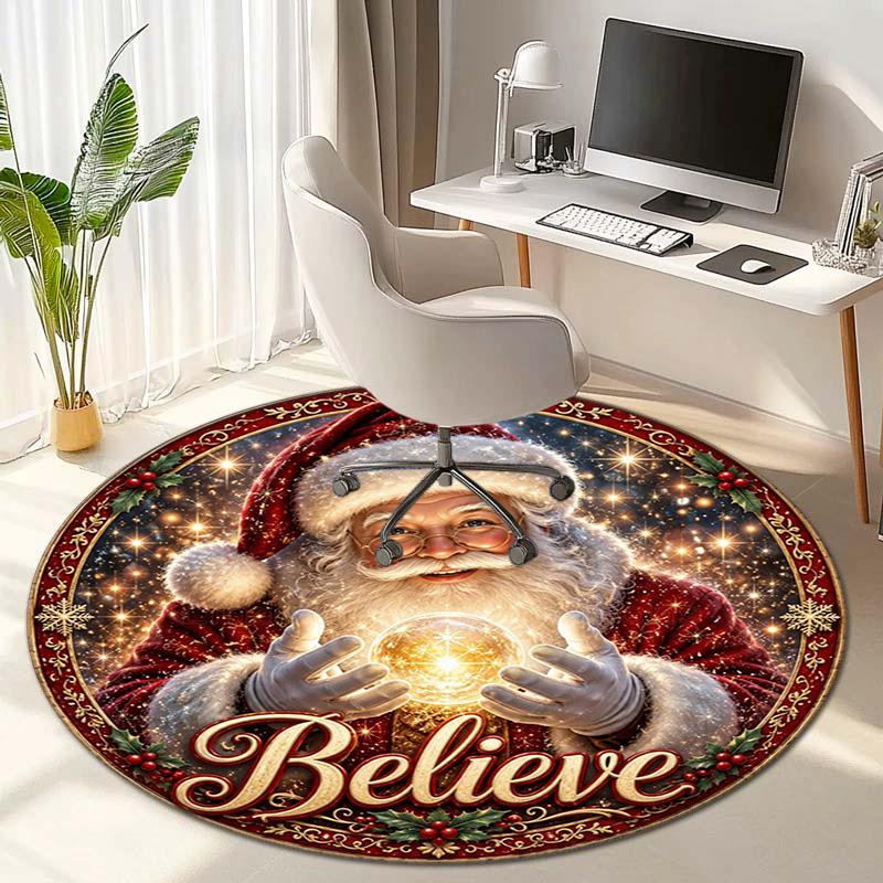 Cute Christmas Day Gift Bell Santa Claus Snowman Christmas Tree round rug Home Soft Decorative Anti slip Chair Mat Carpet Outdoor Floor Mat Carpet 11