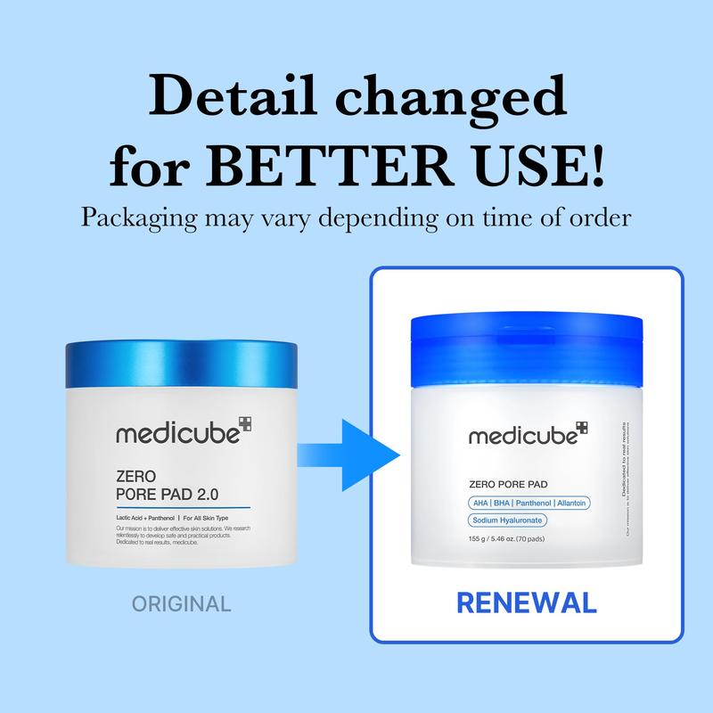 Medicube Zero Pore Pads 2.0, Dual-Textured Facial Toner Pads Ideal for All Skin Types, Korean Skin Care (70 Pads)