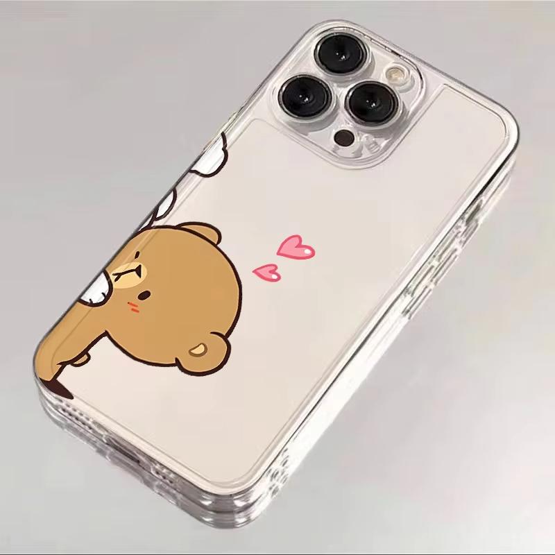 Funny Cartoon Animal Bear Couple Phone Case For iPhone 17 Pro Max 16 15 Pro 14 13 Mini 12 11 17Air 16 Plus Clear Bumper Cover