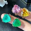 New Jewelry Rings Heart-shaped Inlaid Colorful Treasures Cross-border Fashion Retro High-end Light Luxury Women's