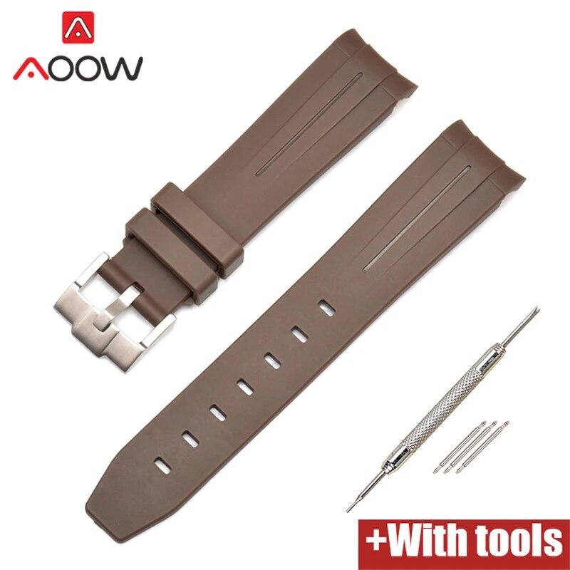 20/21/22mm Curved End Rubber Strap for Rolex Stainless Steel Buckle Men Women Sport Waterproof TPU Replacement Bracelet Band