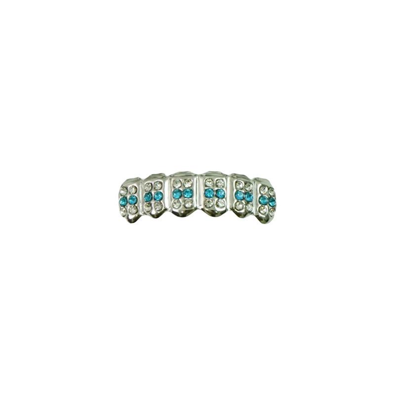 

Trendy Blue Diamond Hip Hop Grillz Teeth Decorations - Stylish Party Accessory for Rappers