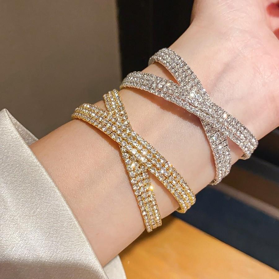 Luxury Geometric Diamondstudded Threelayer Cross Bracelet For Women