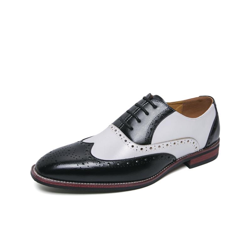 Men s Retro Color Block Brogue Leather Shoes - British Style Casual Pointed-Toe 43