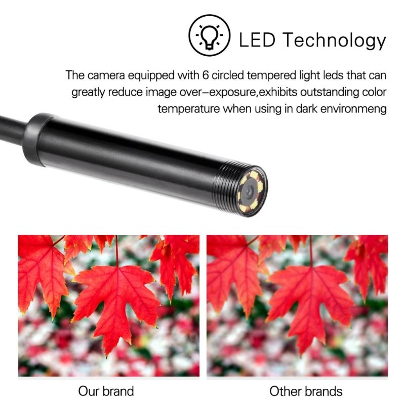 Caméra Endoscope à Objectif avec 6 Lumières LED Réglables USB Boroscope Caméra Serpent Étanche Scope Industriel Inspection