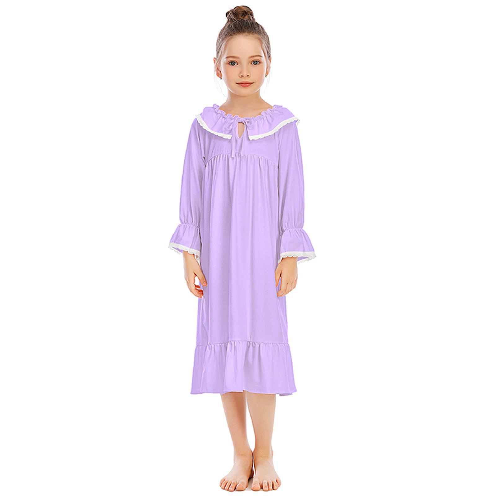 

Children s Home Clothes Comfortable And Casual Loose Long Sleeved Nightgown Dress 120 светло-фиолетовый