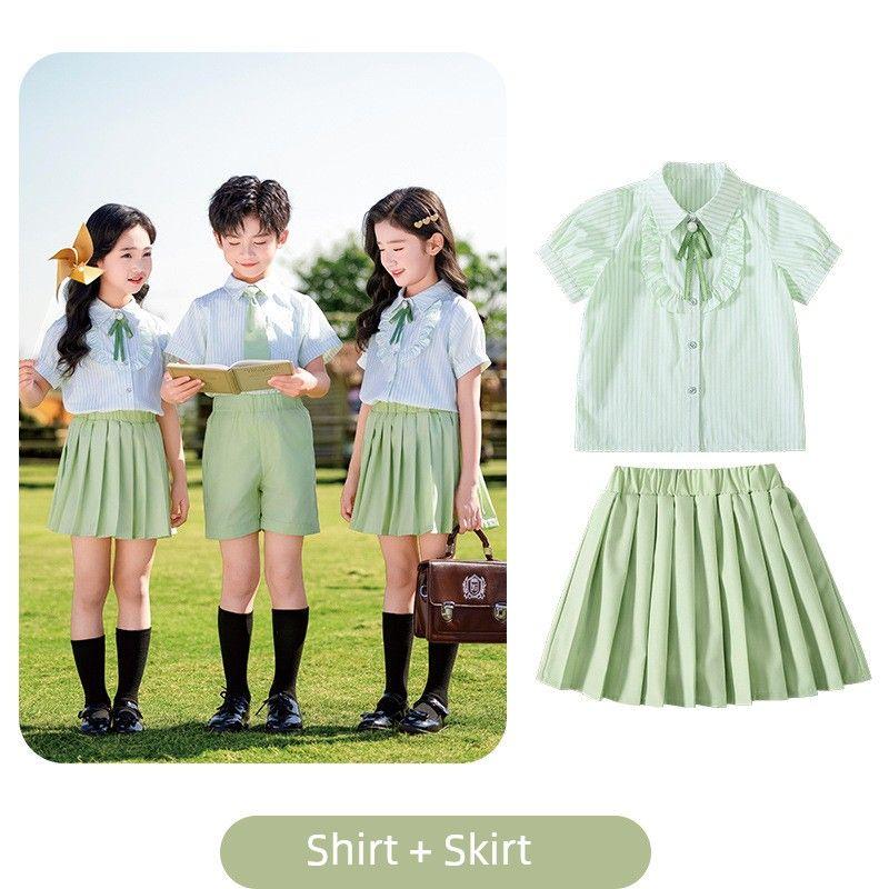 

Детский костюм, хоровая одежда, форма для ученика начальной школы, марлевая юбка, летний костюм с коротким рукавом, милая одежда для выступлений, платье для танцев в детском саду Summer girls 120cm