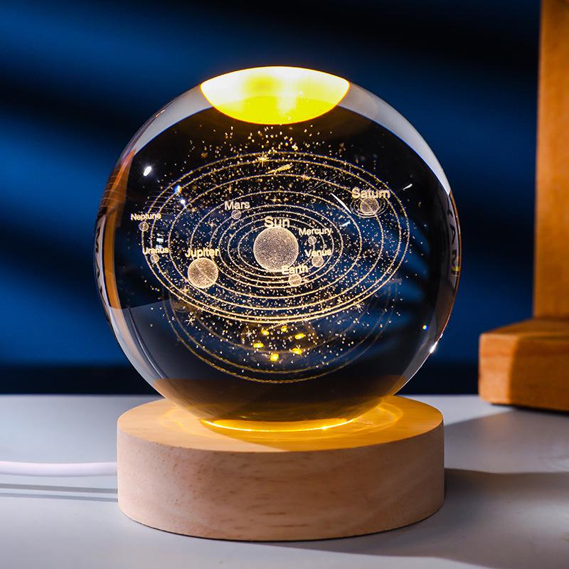 3D Crystal Ball Night Light with Wood Base - Artistic Ornament & Creative Gift for Couples and Classmates