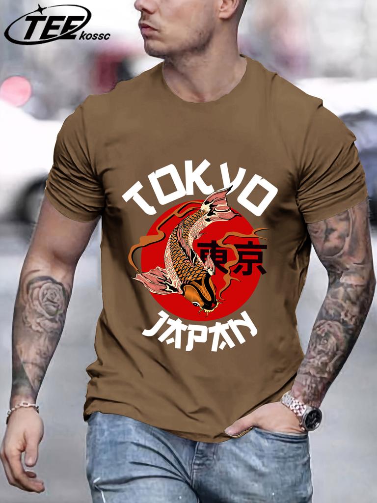 Harajuku Tokyo Japan Koi Fish Design Men TShirts Fashion Short Sleeve AllMatch Cotton Soft T Shirt Summer Unisex Loose Clothes