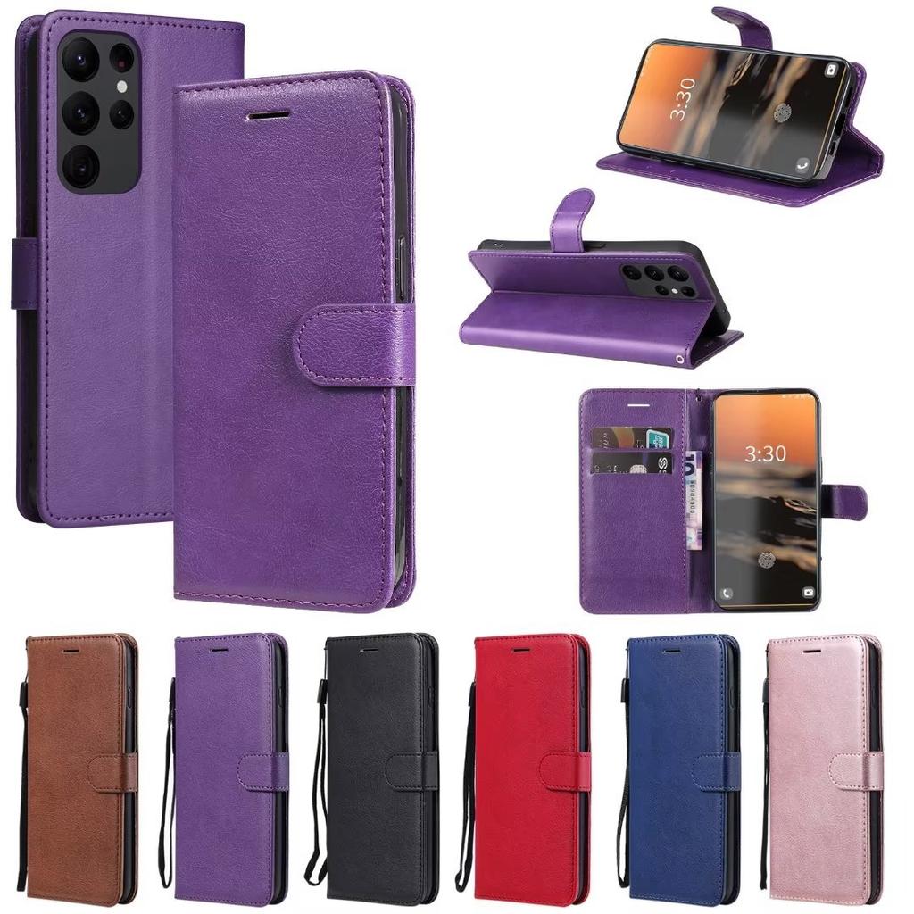Applicable To Samsung S23FE Mobile Phone Leather Case A25 Solid Color Leather Pattern Card Wallet Holder Protective Case Honor 400Pro