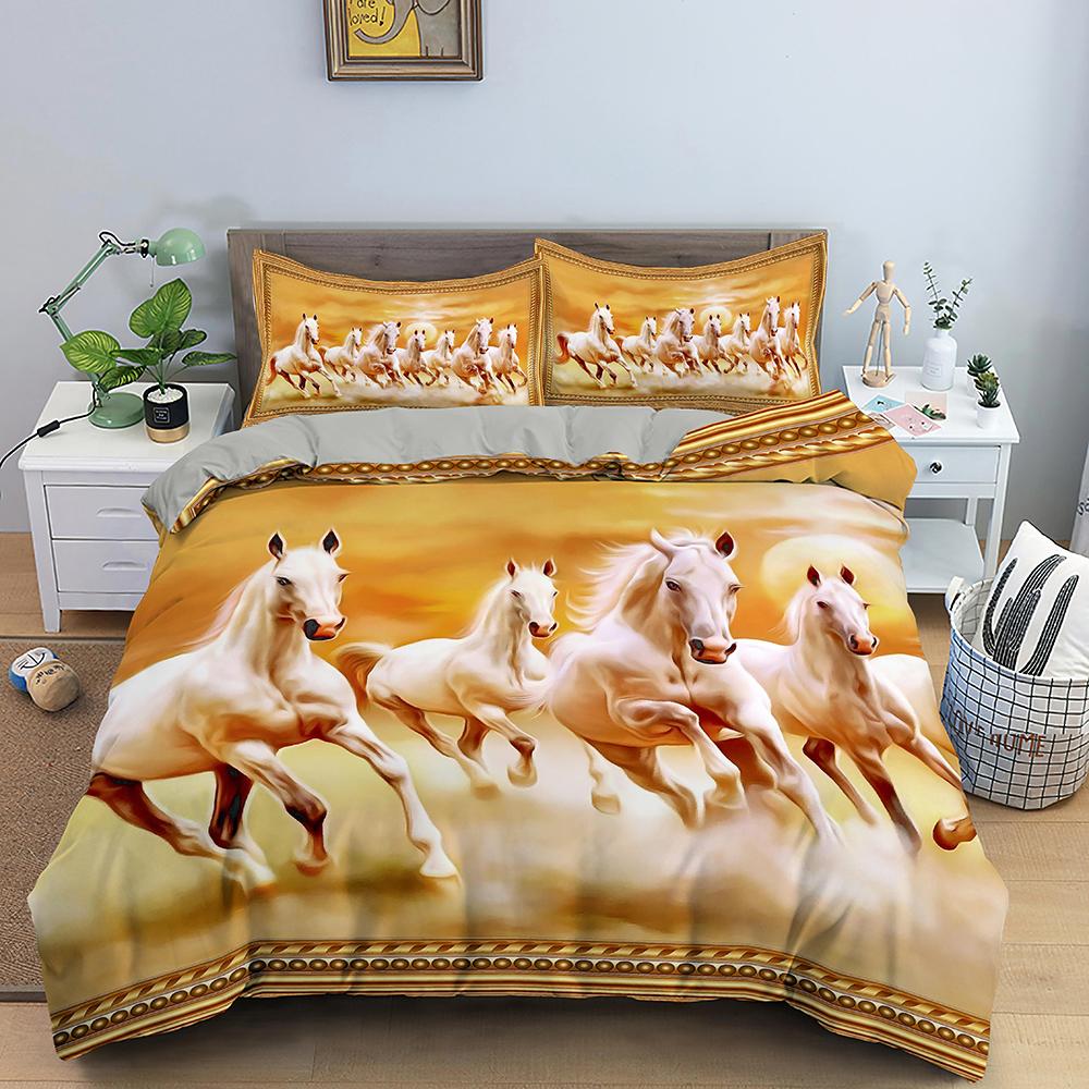 3D Horse Duvet Cover King Queen Size Black White Thoroughbreds Bedding Set For Teens Adults Animal 2/3pcs Polyester Quilt Cover