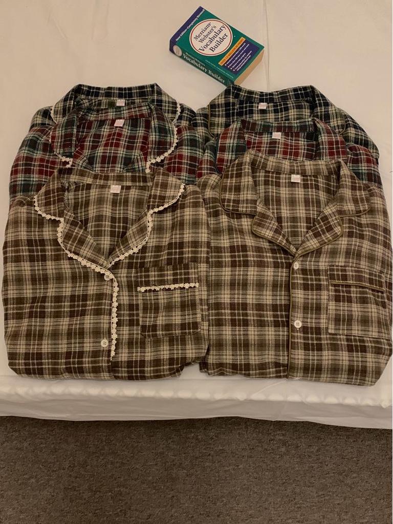 Japanese & Korean Style Couple's Plaid Lace Long-Sleeve Pajama Set