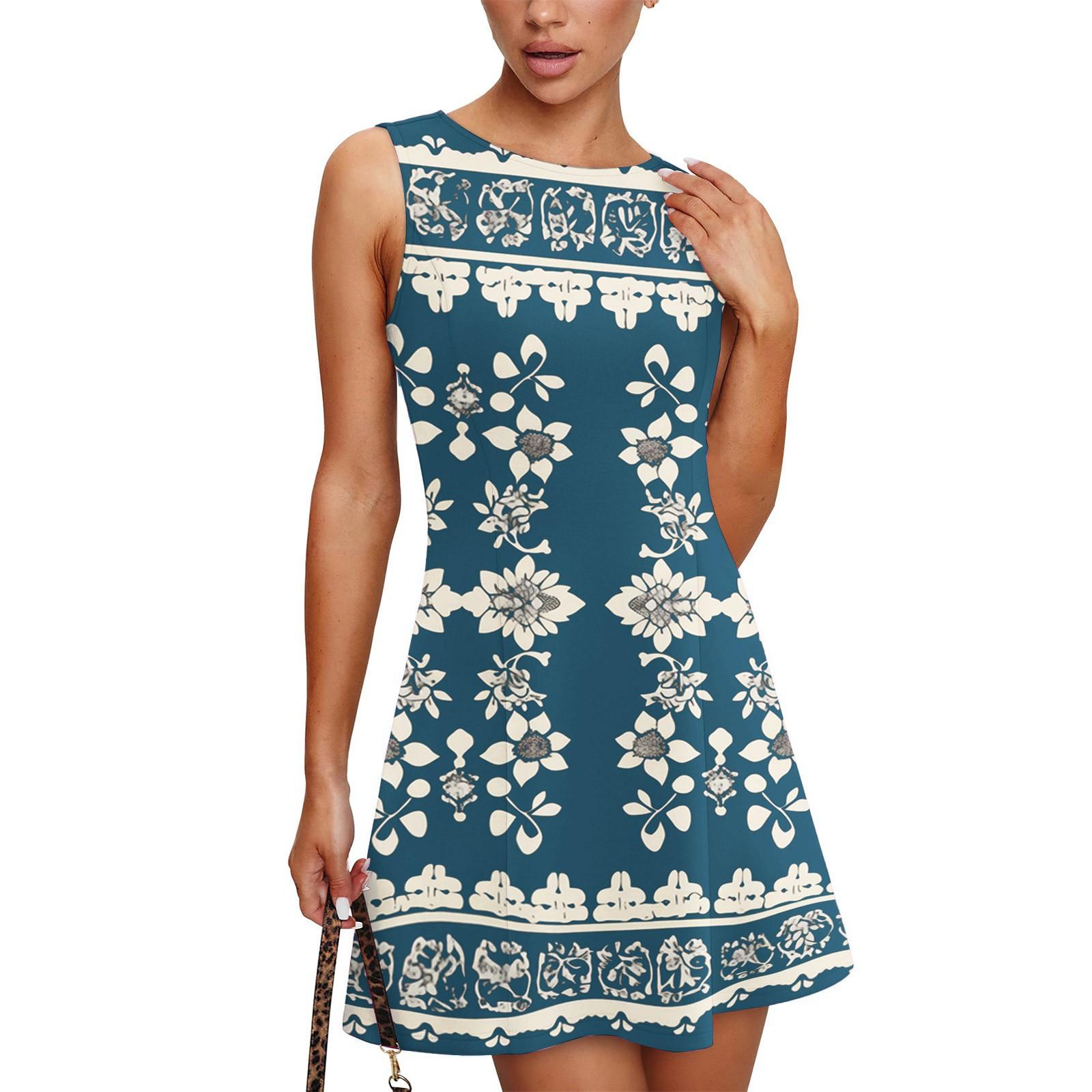 

Женское модное повседневное платье без рукавов с круглым вырезом и принтом Платье без рукавов с круглым вырезом XL