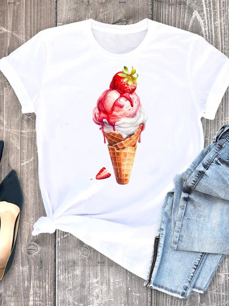 (Asian Size) flower sweet 90s  Short Sleeve T-shirts Lady Female Top Printed Fashion Clothing Women Graphic Casual T Shirt Tee