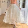 2026 Korean Fashion Spring Summer Women Midi Lace Skirt High Waist Black White Beige Floral Embroidery Skirt Elegant Feminine Tierred Skirts Womens